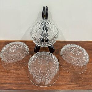 Arcoroc USA 4pc Diamond Starburst Clear Glass Salad Dessert Bowls Vintage H2F